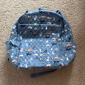 Vera Bradley Blue Backpack with Cat Pattern and Wallet